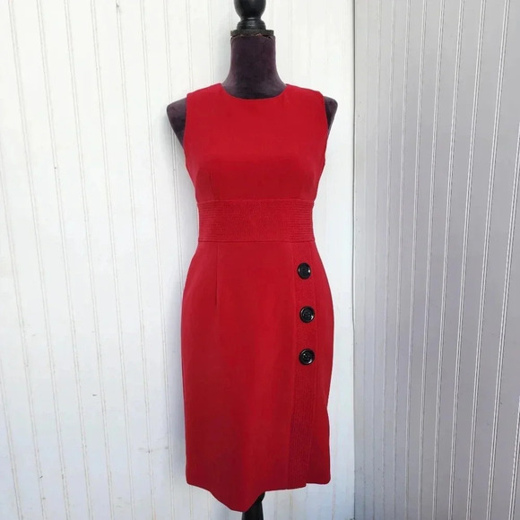 Talbots Dress Stretch Red  Knee-Length Round Neck Sleeveless Lined Petite Sz 2 - Picture 1 of 15